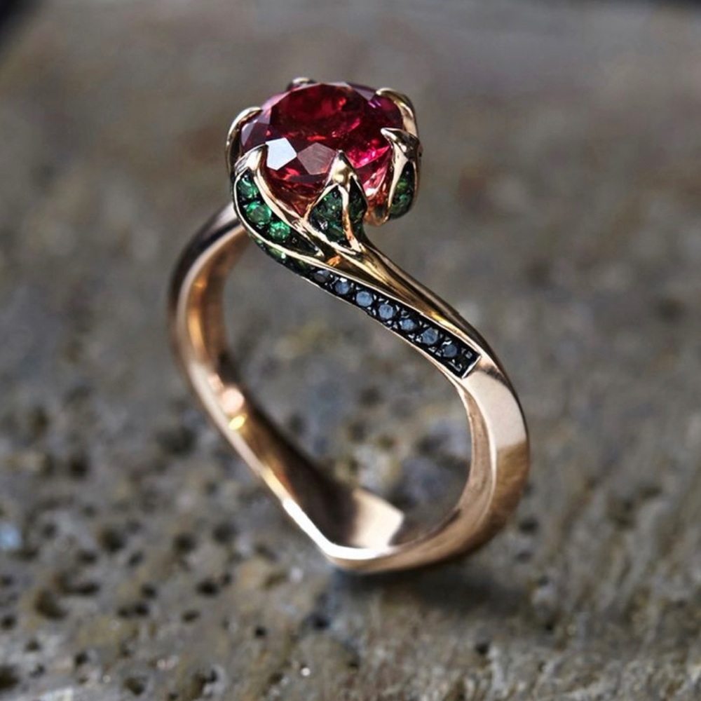 NEXTEARRINGS Unique Rose Gold Round Cut Ruby Engagement Ring for women